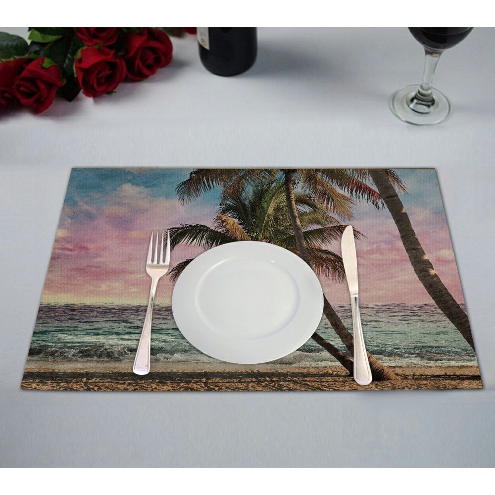 GCKG Seascape Placemat, Tropical Beach Palm Tree Artwork Placemat 12x18