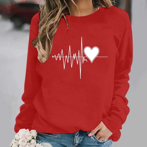 qucoqpe Valentines Sweatshirt Women Trendy Oversized Love Heart Print Pullover Valentine's Day Long Sleeve Tops