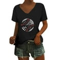 thumbnail image 2 of Black Womens Blouses Women's Baseball Festival Solid Color Baseball Printed V Neck Short Sleeved Top Ladies Tops and Blouses, 2 of 6