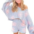 thumbnail image 1 of Ensemble 2 Pcs pour Femmes, Chandail Tricoté à Manches Longues avec Short, Ensemble de Chandail à Imprimé Floral Y2k, 1 of 7