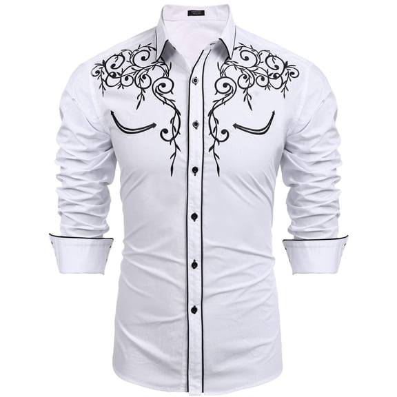 COOFANDY Men's Long Sleeve Embroidered Shirt Slim Fit White Button Up (X-Large)