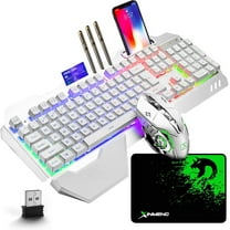 Wireless Gaming Keyboard and Mouse,RGB Backlit Rechargeable Keyboard Mouse with 5000mAh Battery Metal Panel,Removable Hand Rest Mechanical Feel Keyboard and 7 Color Gaming Mute Mouse for PC Gamers