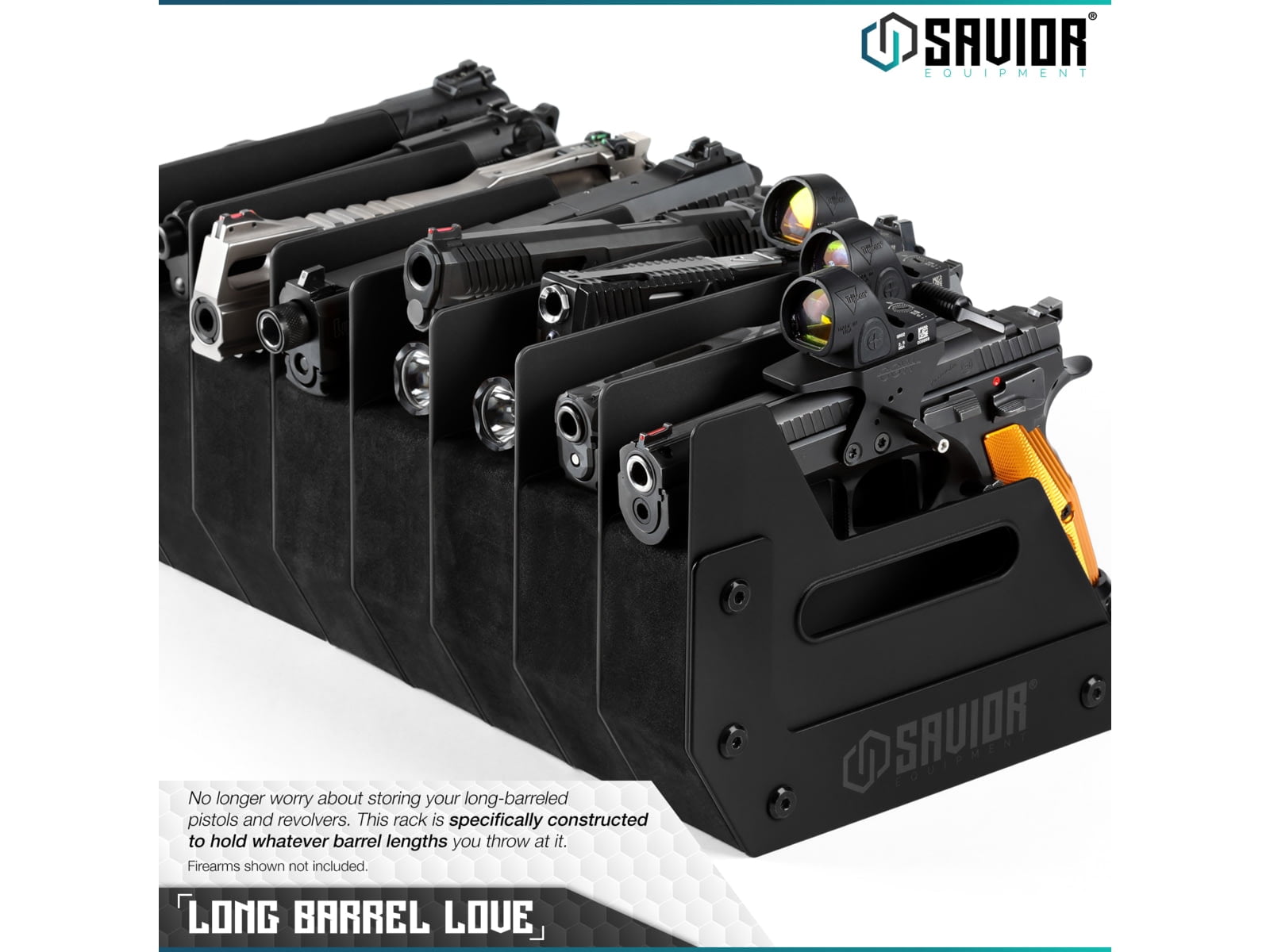 Savior Equipment 8 Slot Pistol Rack, Black, 7in H x 16.5in L x 9.5in D