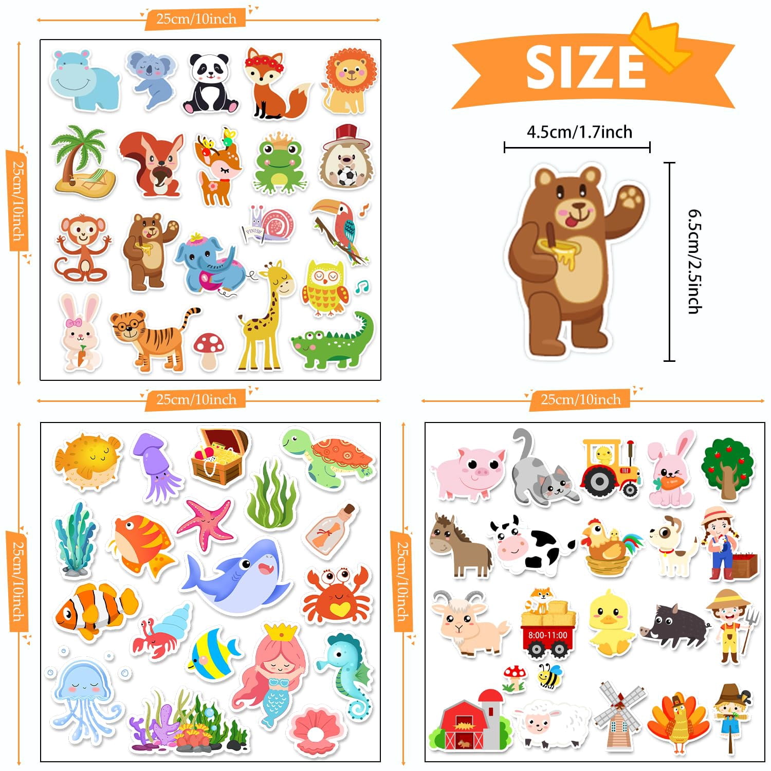 Window Clings Stickers For Gel Decals Thick And Adults Classroom Home Airplane Birthday Party Supplies (farm+animal+sea)