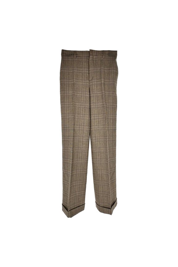 Pre-Owned Celine Prince Of Wales Checkered Trousers Brown Wool