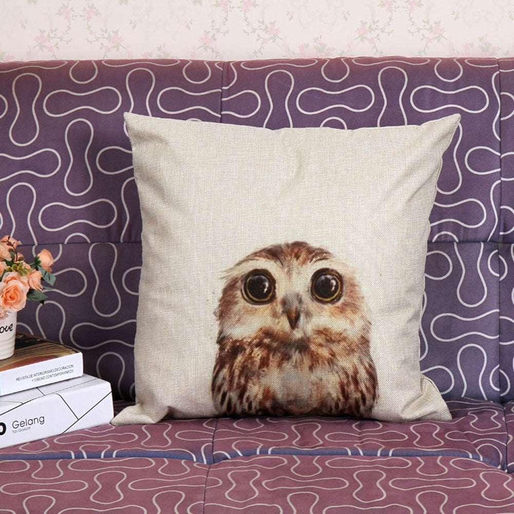 Pillow case Printing Decor Cotton Linen Home Cushion Cover Owl Animal Sofa Oil 