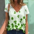 thumbnail image 2 of BLVB St Patricks Day Tops for Women Shamrock Graphic Tees Casual Loose Shirt V-Neck Short Sleeve Summer Tunic Tops Green 1, 2 of 4