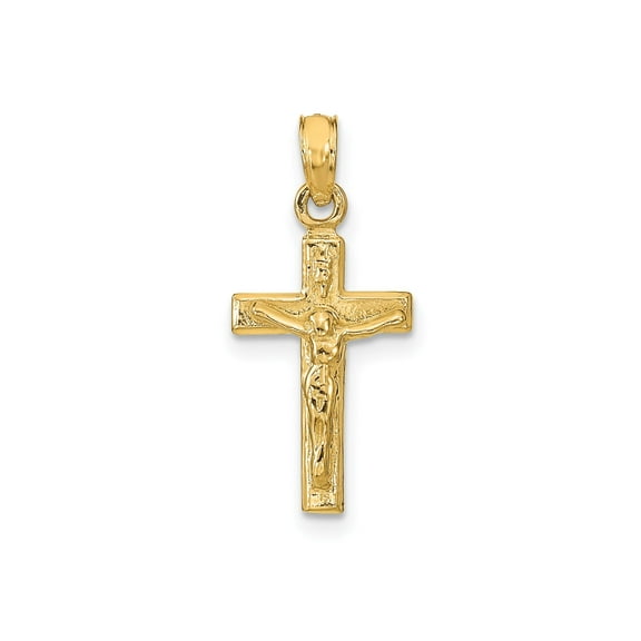 Real 14k Yellow Gold Crucifix Cross Pendant Necklace for Men and Women with Polished Finish and Detailed Jesus Relief Design Christian Religious Spiritual Fine Jewelry