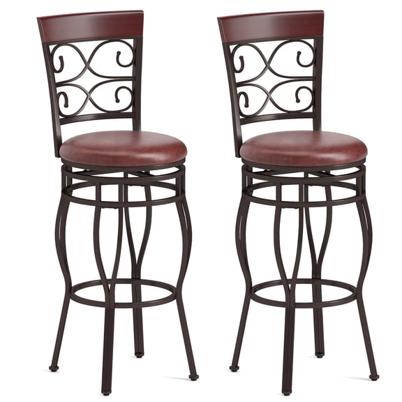 Costway Set of 2 Vintage Bar Stools Swivel Padded Seat 30'' Bistro Dining Kitchen Pub Chair High Back