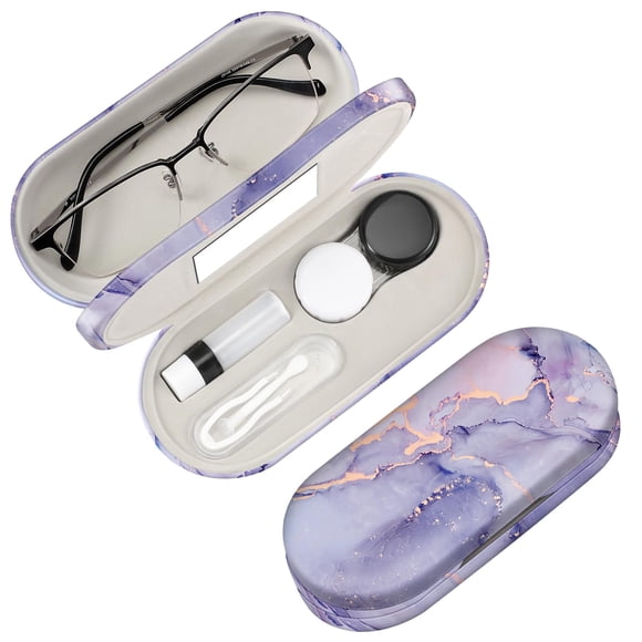Contact Lens and Eyeglasses Case Fintie 2 in 1 Lilac Marble