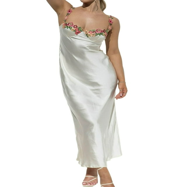 Robe de Soirée d'Été Sans Manches en Satin Floral