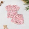 thumbnail image 2 of Xudanell Toddler Girl Outfits Baby 2pcs Cotton Set Girls Summer Clothes with Short Sleeve T Shirts Tops Floral Shorts Pink 2-3 Years, 2 of 5