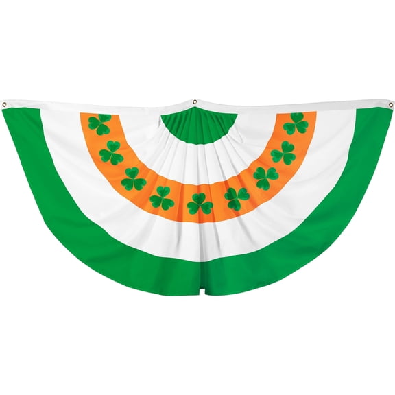 G128-2x4 ft St. Patrick's Day Ireland Irish Shamrock Flag Pleated Fan Flag Printed Bunting Decor
