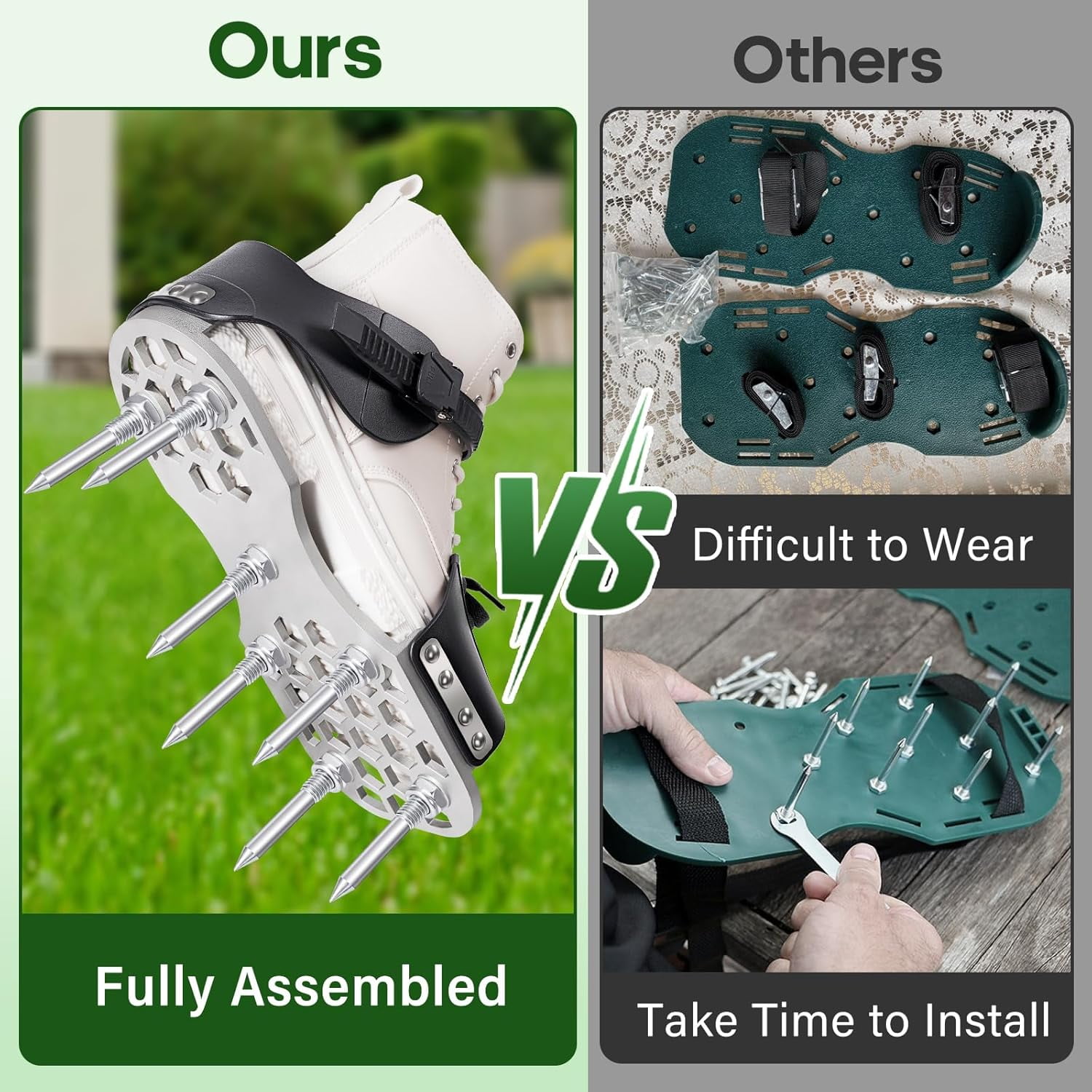 Aerator Shoes, Lawn Shoes for Grass with 5mm Metal Sole, Aeration Adjustable Straps, Fully Assembled Aerating Bend-Resistant Spikes - Black