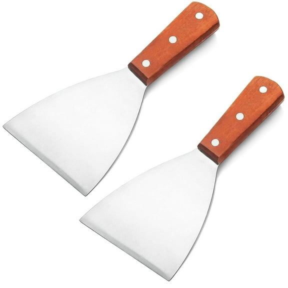 2PCS Stainless Steel Slant Grill Griddle Spatula Scraper Diner Flat Straight Blade