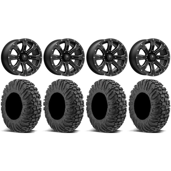 MSA Bounty 15" Wheels Black 34" MotoVator Tires Kawasaki Mule Pro FXT