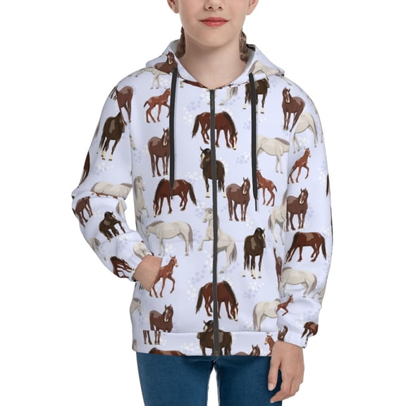 Hoodies for Teen Girls Boys - Cartoon Cute Funny Horse Warm Boys' Fashion Zip Up Hoodies & Sweatshirts, Boys Girls Kids Clothes Size 7-8 Youth Pullover with Kangaroo Pocket