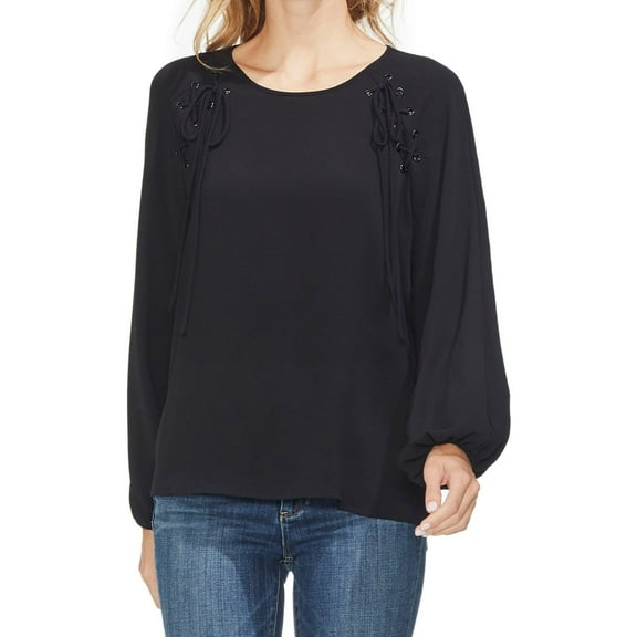 Vince Camuto Womens Laced Shoulders Pullover Blouse, Black, XX-Small