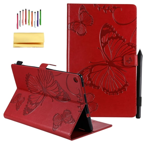 Kindle Fire HD 10 2017 Release Case, Allytech Embossed with Butterfly Series Folio Stand Wallet Case with Cards/Cash Holder for Amazon Kindle Fire HD 10.1" 7th Generation 2017 Version Tablet, Red