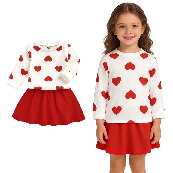 Toddler Girls Two Piece Outfits Long Sleeve Heart Sweatshirt and Skirt Sets Girls Spring Clothes Cute Girl Clothes 2-3 Years