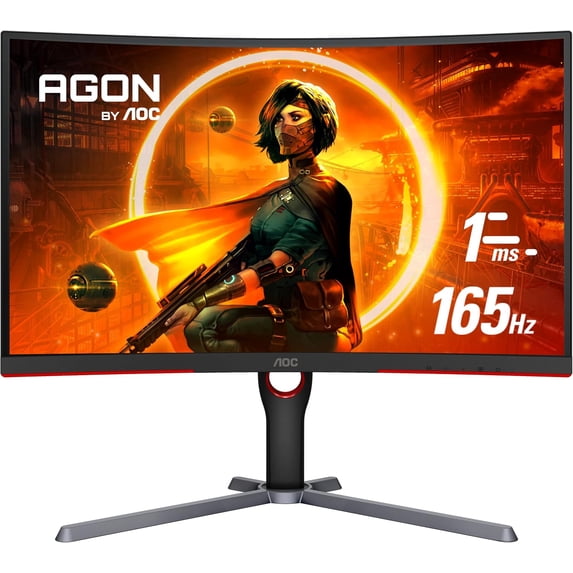 Restored AOC CQ27G3S Frameless Curved Gaming Monitor, QHD 2K 2560x1440, 1000R VA, 165Hz 1ms, FreeSync Premium,Black