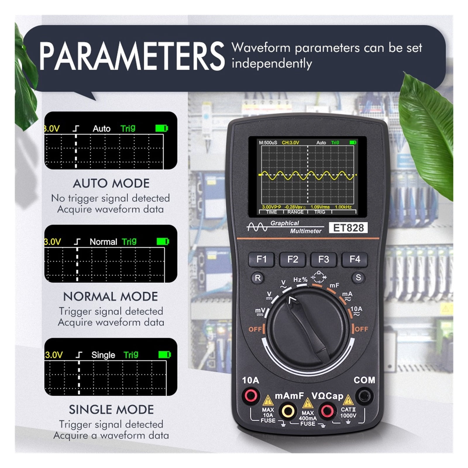 ET828 Portable Digital Oscilloscope Multimeter 2 In 1 Color Voltmeter Ammeter Waveform Capture For DIY Electric Repair ,Professional Designed