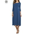 thumbnail image 3 of Luxtrada Women's Solid Casual Basic Comfy 3/4 Sleeve Loose Fit A-line Midi Dress (Navy,2XL), 3 of 6