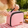 thumbnail image 4 of Lunch Bag, Plain Color Zippered Handheld Insulated Thermal Cooler D Style Bento Box for Work Office Picnic Travel Outdoor Lightweight Durable Food Container 5.91x9.84x7.48in Pink, 4 of 4