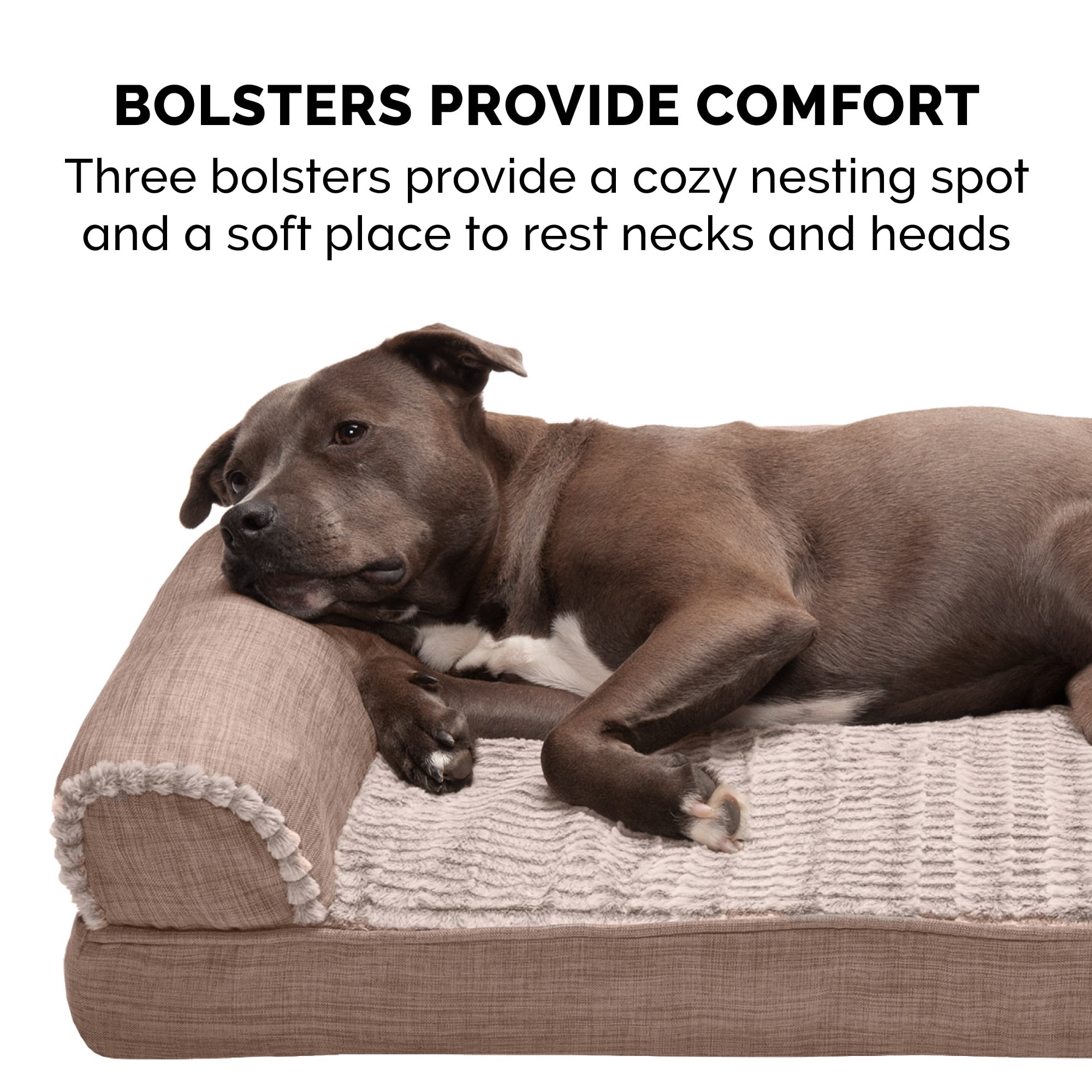 FurHaven Luxe Fur & Performance Linen Cooling Gel-Top Sofa Pet Bed, Woodsmoke, Jumbo, 1 Count