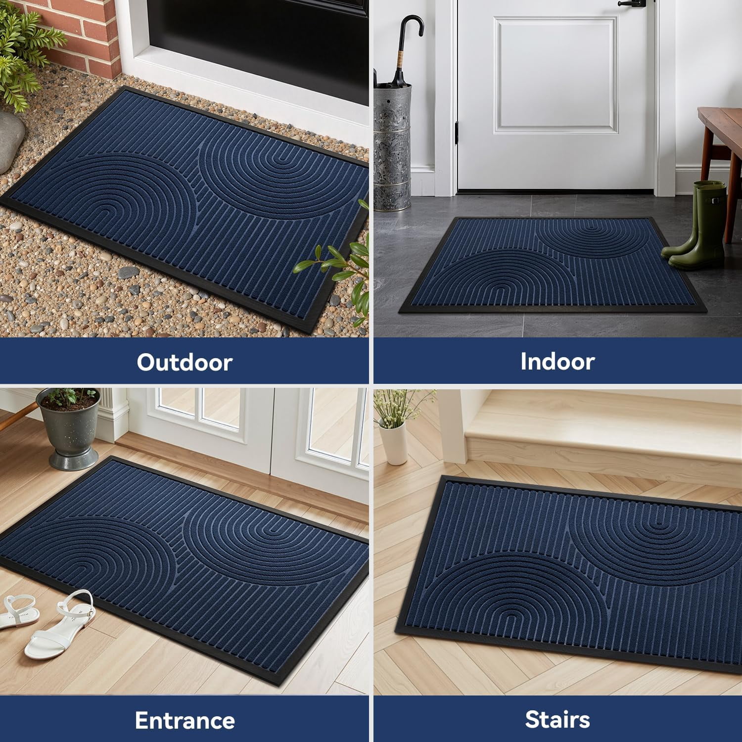 SIXHOME Outdoor Mat 17"x30" Non Slip Front Door Mat Outside Absorbent Rubber Welcome Mat Low Profile Dirt Trapper Indoor Outdoor Doormat Boho Arch Door Mat Outside Thick Entryway Rug Blue