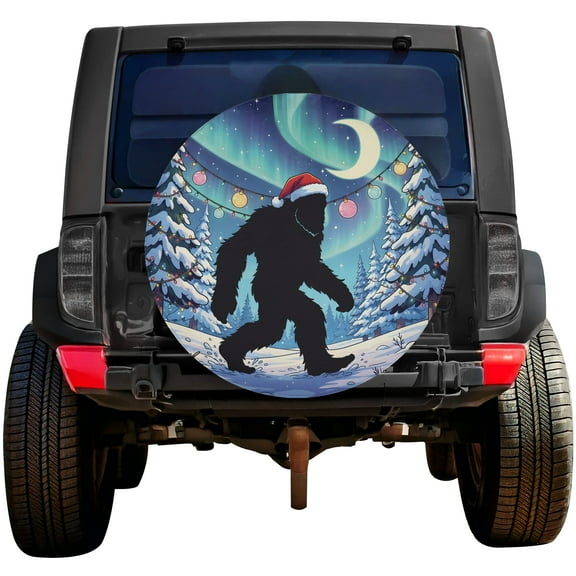 Lotusprinthandmade Funny Bigfoot Christmas Spare Tire Cover Without Backup Camera Hole 6 Sizes (27 in.), christmas tire cover, funny bigfoot design
