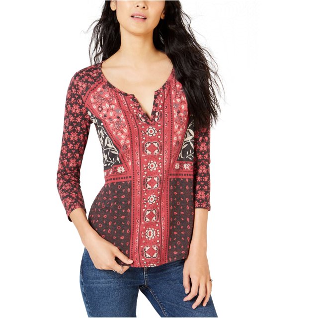 Lucky Brand Playera básica estampada para mujer, roja, mediana Lucky Brand Camiseta básica