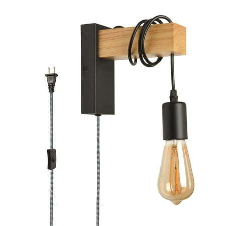 

Modern Plug in Cord Wood Wall Lamp Industrial Rustic Lift Pipe - Retro Pendant Lamp Adjustable Hanging Wall Mount Lights Fixture - Wall Sconces Decoration for Indoor Living Room Bedroom (Black)
