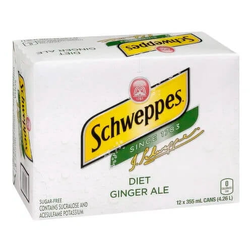 Schweppes Diet Ginger Ale Soft Drink, Can | 355ML/Unit, 12 Units/Case
