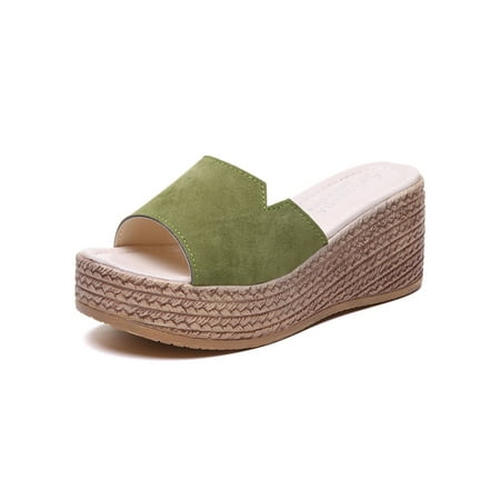 

UKAP Womens Platform Sandal Slip On Sandals Beach Slides Comfort Casual Shoes Ladies Slippers Wedge Non-Slip Green 7