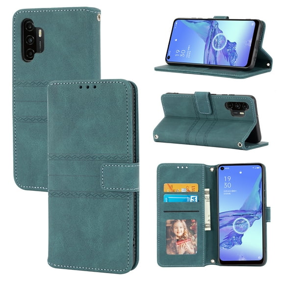 for Samsung Galaxy A32 4G Flip Case, Premium PU Leather Folio Flip with Design Card Slots Wrist Strap Shockproof Kickstand Magnetic Protective Girls Cover for Samsung A32 4G, Darkgreen