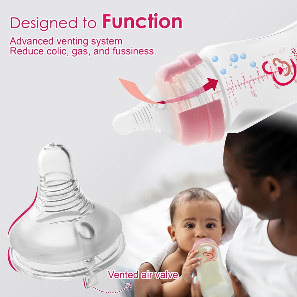 Nenesupply Natural Baby Bottles Newborn Flow Feeding Bottles Breastfeeding Bottle for Breastfed Babies Wide Neck 4.7oz Anti Colic Level 1 Nipple for 0+ Month Infant Replace Spectra Bottles for Pumpin