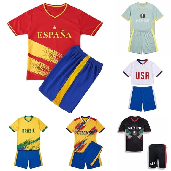 2026 Fan Soccer Collection for Boys - Kids Football Shirt and Shorts Set International Retro Streetwear Youth Training Uniform Athletic Outfit Ages 3-14(Red1/110)