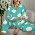 thumbnail image 6 of Salouo Teal Turquoise And White Polka Dot Pattern Women's Pajamas Set Long Sleeve Button Down Sleepwear Soft Pj Lounge Sets for women 2 Piece Pjs Set with Long Pants-XX-Large, 6 of 7