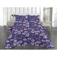 thumbnail image 2 of Ambesonne Fantasy Floral Quilted Coverlet 3 Pcs, Night Flowers Petals, Queen Size, Indigo Pale Pink Mauve, 2 of 4