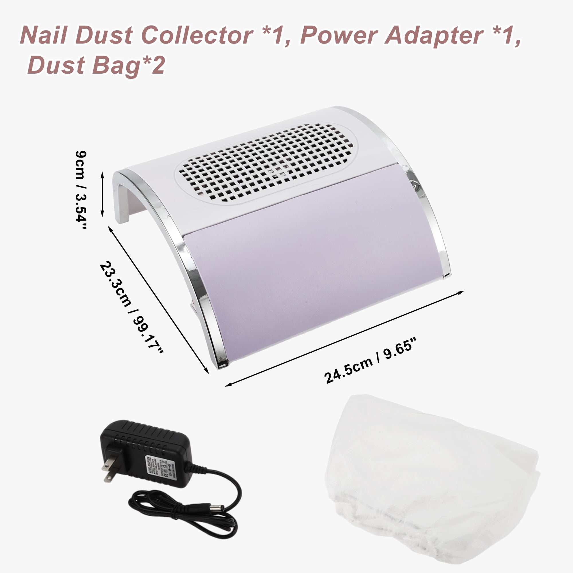 Unique Bargains Nail Dust Collector 80W Nail Vacuum Dust Collector Low Noise Dust Collector With 2 Dust Bag Purple