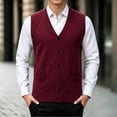 thumbnail image 6 of Riecok Mens Button Sweater Vest Sleeveless V Neck Cardigans Lightweight Solid Winter Tops with Pockets Wine 3XL, 6 of 6