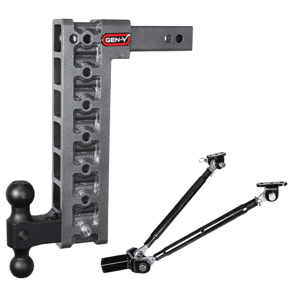 GEN-Y GH-517 MEGA-DUTY Adjustable 15" Drop Hitch with GH-051 Dual-Ball, GH-0100 Stabilizer Kit for 2" Receiver - 16,000 LB Towing Capacity - 2,000 LB Tongue Weight
