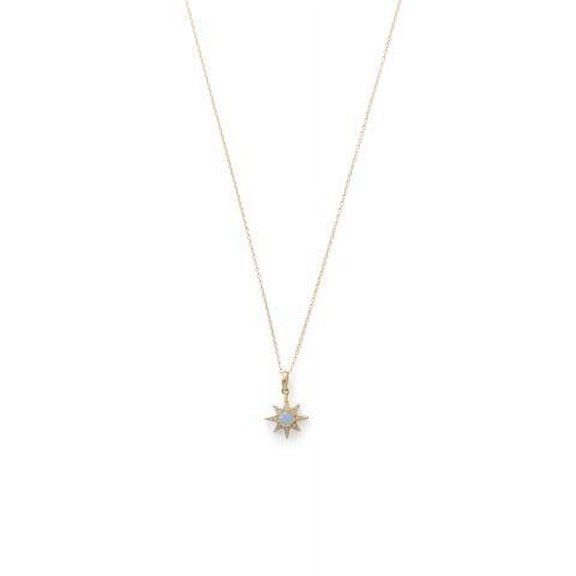 .925 Sterling Silver 14 Karat Gold Plated CZ Star and Synthetic Opal Women's Necklace/Pendant