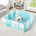 thumbnail image 2 of Baby Fence Play Yard Baby Playpen 14 Panels - Kids Safety Play Center Yard Game Panel and Gate with Safety Lock Adjustable Shape for Children Toddlers Indoors or Outdoors 25 Sq Ft(Blue+White), 2 of 18