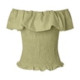 thumbnail image 7 of LEKWK Off the Shoulder Tops for Women Ruffle Short Sleeve Smocked Peasant Blouses Slim Fit Going Out Crop Tops Summer Fashion Beach Vacation Daily Outfits, 7 of 7