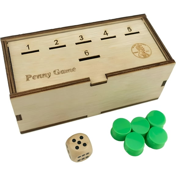 BESTSKY Mastermind Game Penny Game Set Includes Premium Handmade Wood Game Box 1 Wood Dice 50 Green Plastic Chips And Full Game Rules. It's A Classic Wooden Board Game.