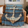 thumbnail image 4 of Retro Nautical Throw Blankets, Anchor Wood Texture Soft Fleece Blanket Decorative for Home Sofa Couch Chair Living Bedroom, 50x60 inches, Beige Navy Blue, 4 of 9