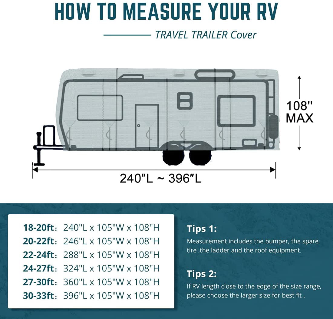 RVMasking Oxford Travel Trailer RV Cover More Waterproof Anti-UV Ripstop Camper Cover Fits 317-34 RVs with Tongue Jack Cover & Adhesive Repair Patch 