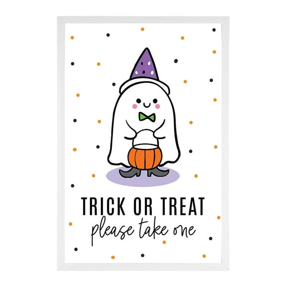 Koyal Wholesale Happy Halloween Candy Sign, Cute Ghost Halloween Signs 12 x 18 Inch Frame Included